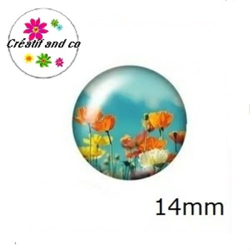 X2 cabochons coquelicot 14mm