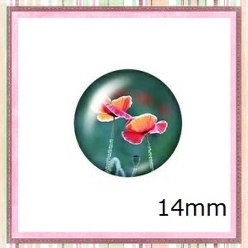 X2 cabochons coquelicot 14mm