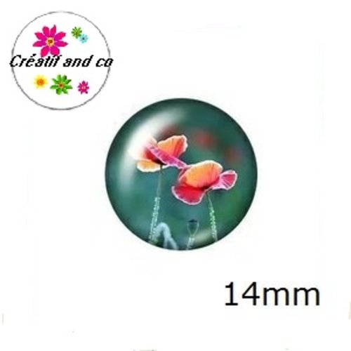X2 cabochons coquelicot 14mm