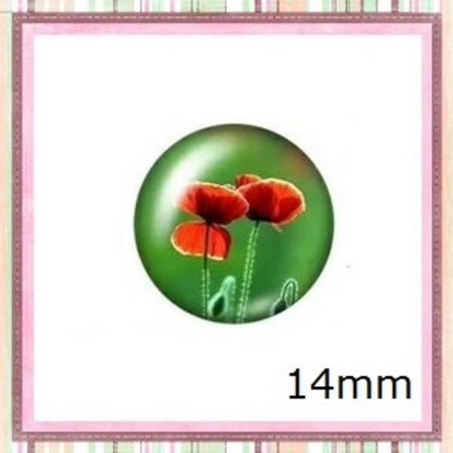 X2 cabochons coquelicot 14mm