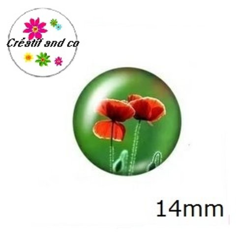 X2 cabochons coquelicot 14mm