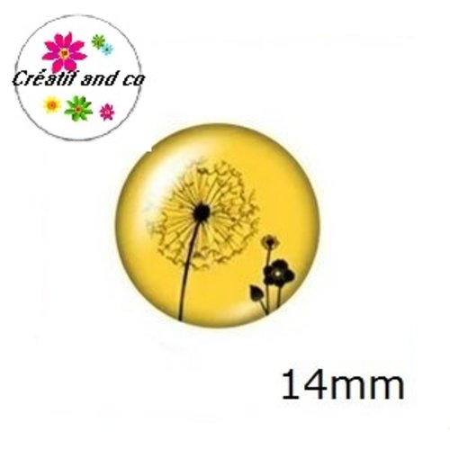 X2 cabochons pissenlit fond jaune 14mm
