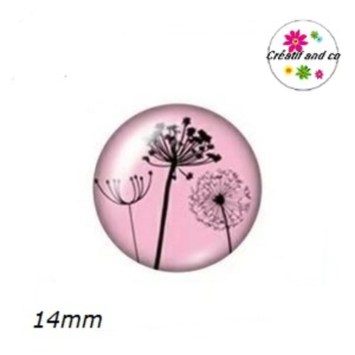 X2 cabochons pissenlit fond rose 14mm