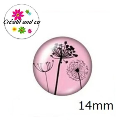 X2 cabochons pissenlit fond rose 14mm