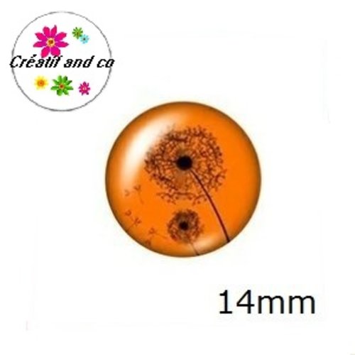 X2 cabochons pissenlit fond orange 14mm