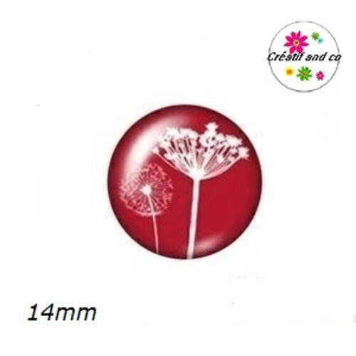 X2 cabochons pissenlit fond rouge 14mm