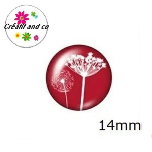X2 cabochons pissenlit fond rouge 14mm