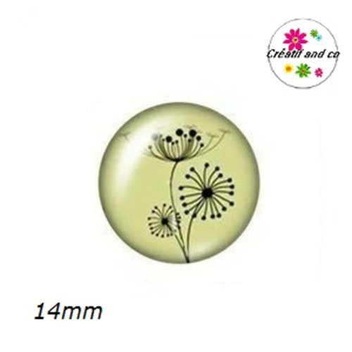 X2 cabochons pissenlit fond vert anis clair 14mm