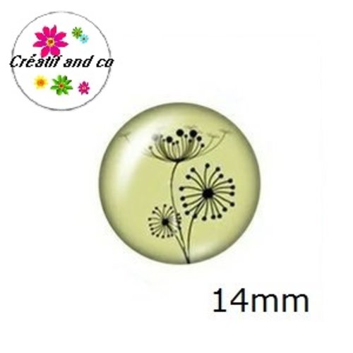 X2 cabochons pissenlit fond vert anis clair 14mm