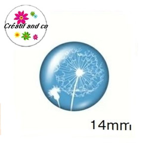X2 cabochons pissenlit fond bleu 14mm