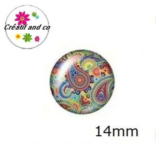 X2 cabochons motif mandala 14mm
