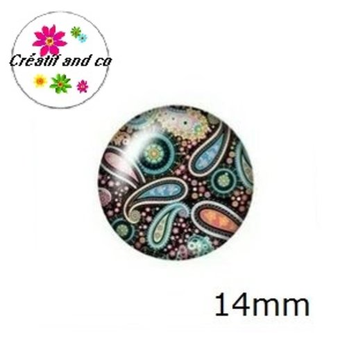 X2 cabochons motif mandala 14mm