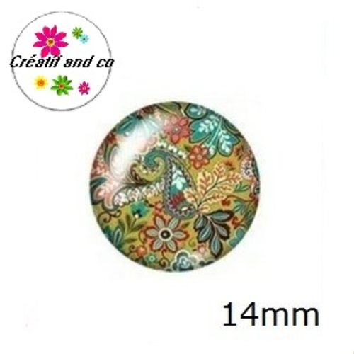 X2 cabochons motif mandala 14mm
