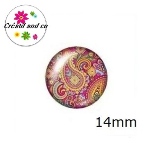 X2 cabochons motif mandala 14mm