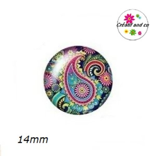 X2 cabochons motif mandala 14mm