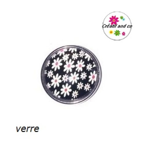Bouton pression fleuri noir et blanc