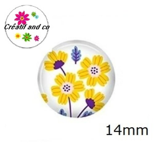X2 cabochons fleuris 14mm