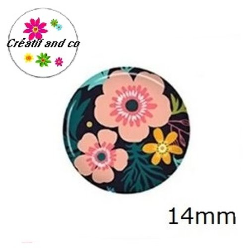 X2 cabochons fleuris 14mm
