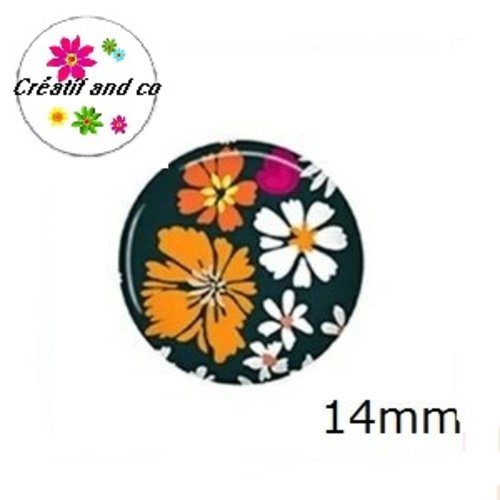 X2 cabochons fleuris 14mm