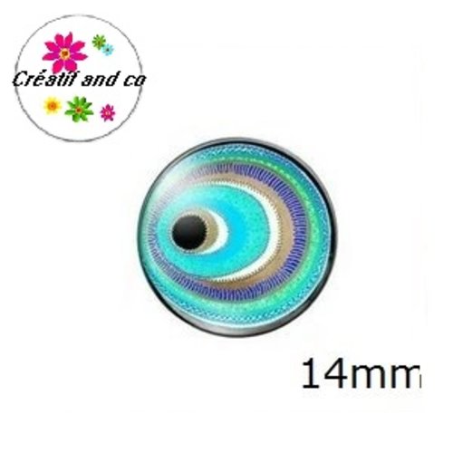 X2 cabochons oeil bleu porte-bonheur 14mm