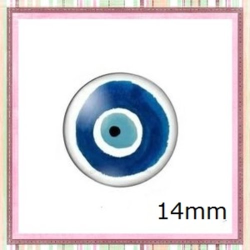 X2 cabochons oeil bleu porte-bonheur 14mm