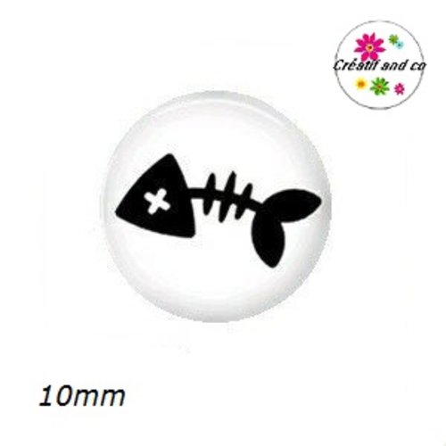 X2 cabochons squelette poisson 10mm