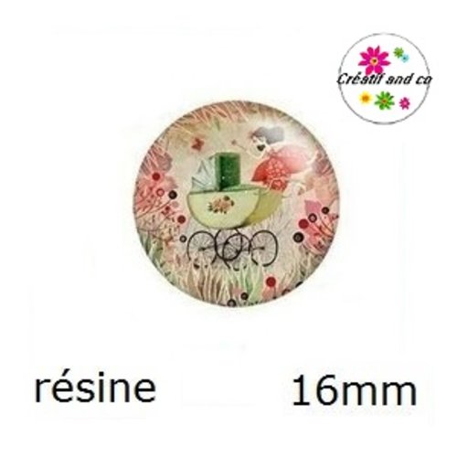 X2 cabochons fille résine 16mm