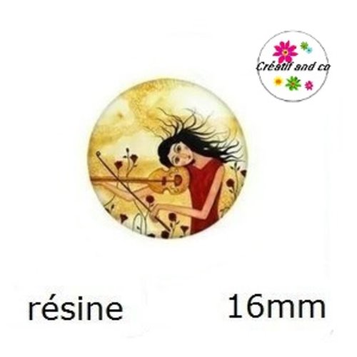 X2 cabochons fille qui joue du violon résine 16mm