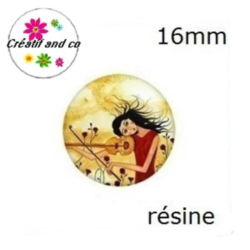X2 cabochons fille qui joue du violon résine 16mm