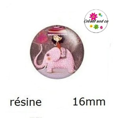 X2 cabochons fille sur dos d'éléphant résine 16mm