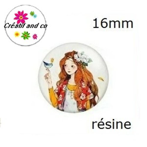 X2 cabochons fille cheveu long résine 16mm