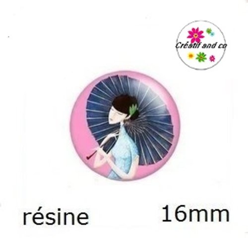 X2 cabochons fille et son ombrelle résine 16mm