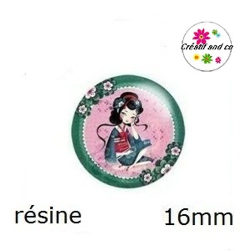 X2 cabochons fille et son kimono résine 16mm