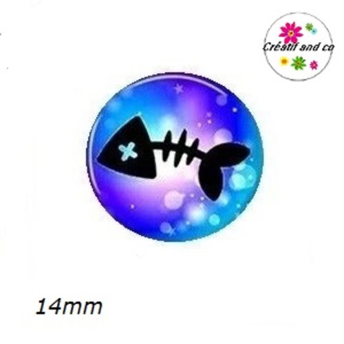 X2 cabochons squelette poisson 14mm