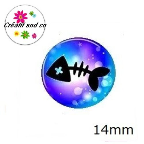 X2 cabochons squelette poisson 14mm