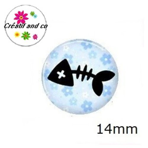 X2 cabochons squelette poisson 14mm