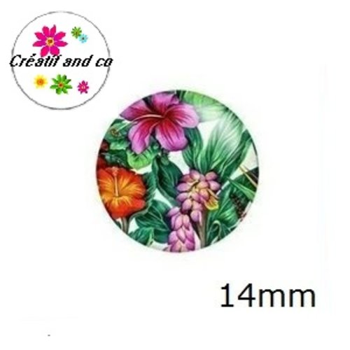 X2 cabochons fleuris 14mm