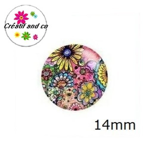 X2 cabochons fleuris 14mm