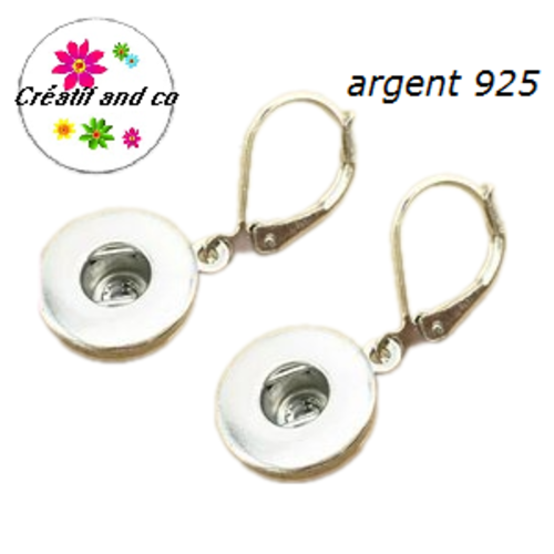 Boucle d'oreille argent 925 bouton pression 12mm