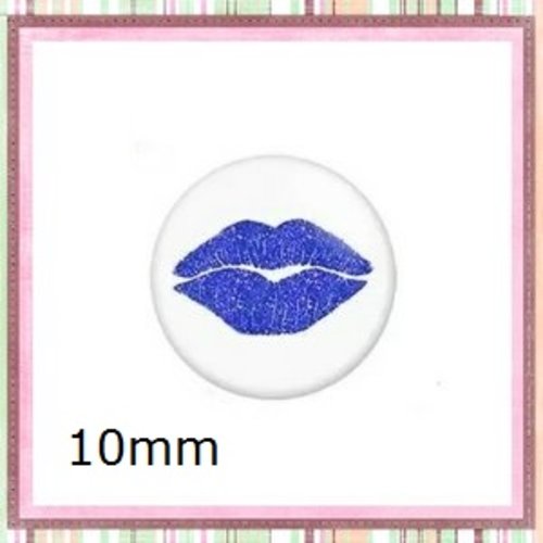 X2 cabochons kiss bleu 10mm