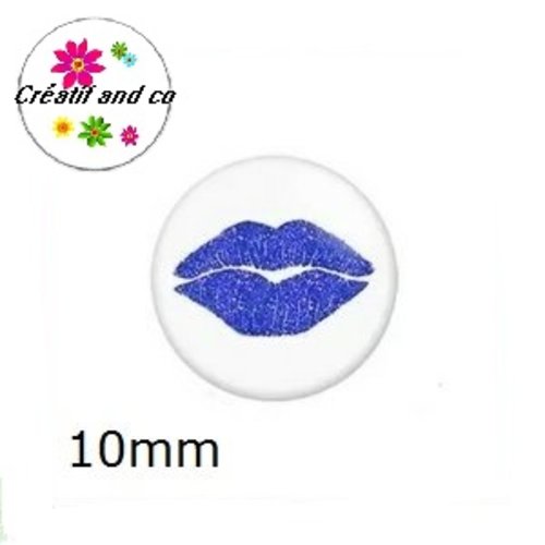 X2 cabochons kiss bleu 10mm