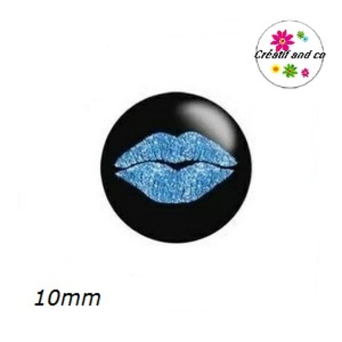 X2 cabochons kiss bleu 10mm