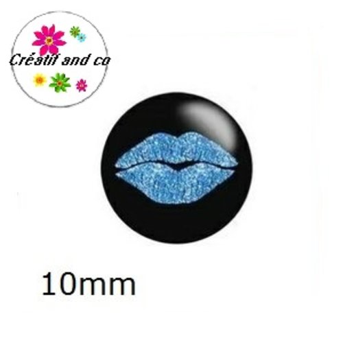 X2 cabochons kiss bleu 10mm