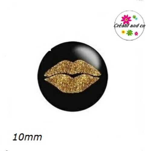 X2 cabochons kiss doré 10mm
