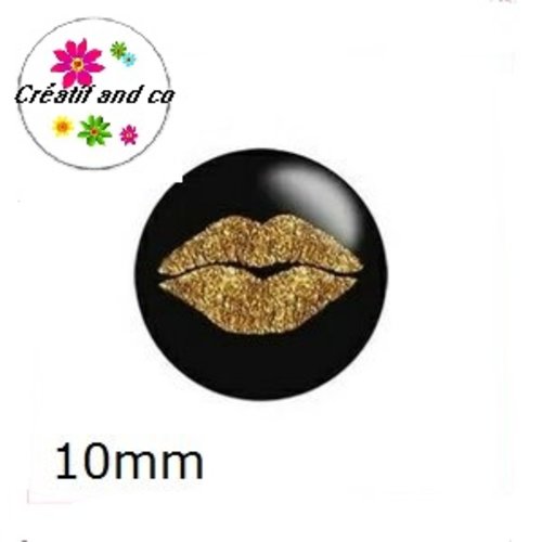 X2 cabochons kiss doré 10mm