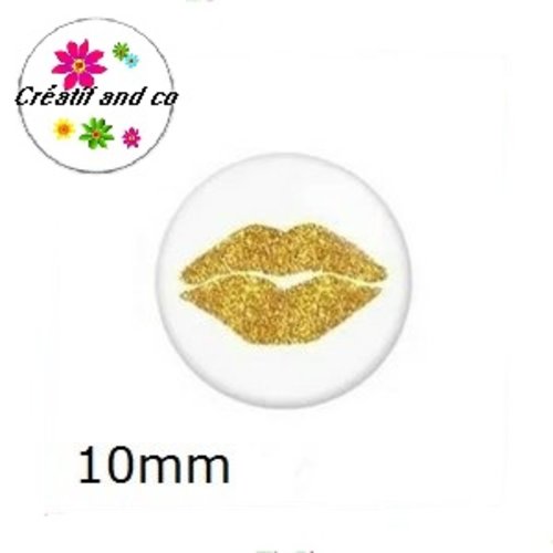 X2 cabochons kiss doré 10mm