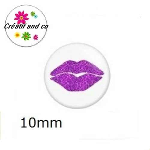 X2 cabochons kiss mauve 10mm