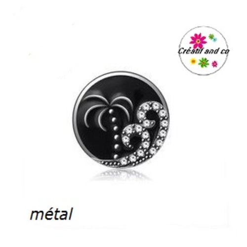 Bouton pression métal noir et strass