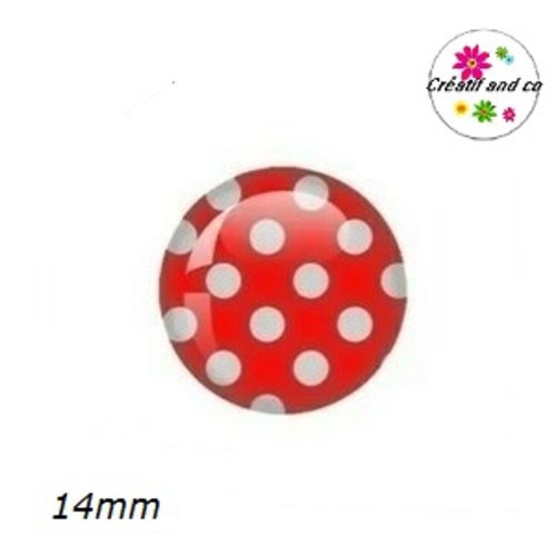 X2 cabochons rouge à pois blanc 14mm