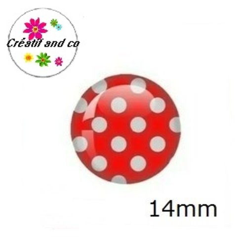 X2 cabochons rouge à pois blanc 14mm